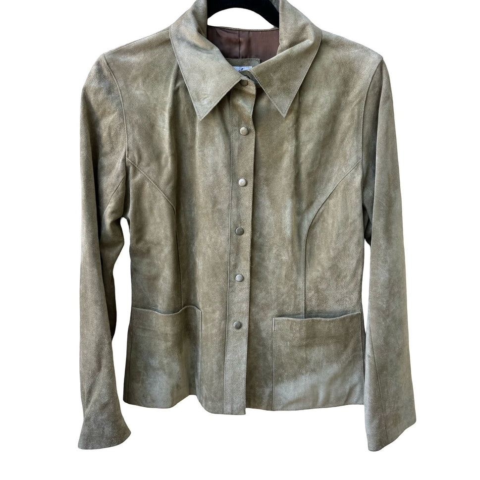 Jewels Julie Knapp Vintage Y2K 90s Boho Western Suede Leather Snap Jacket Tan S