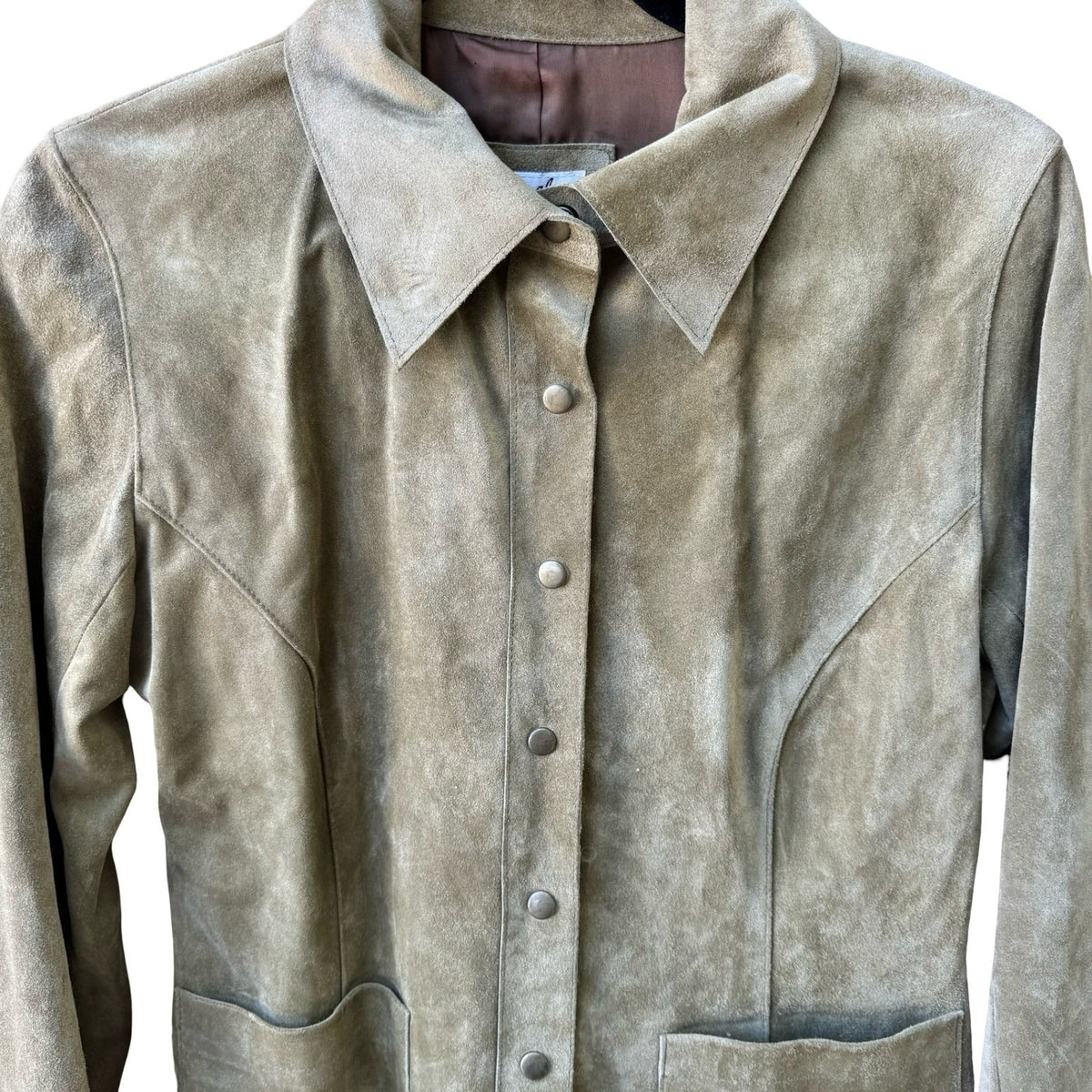 Jewels Julie Knapp Vintage Y2K 90s Boho Western Suede Leather Snap Jacket Tan S