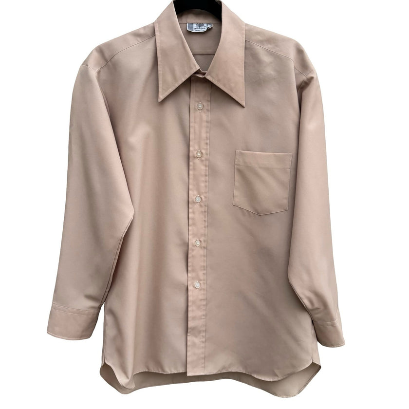 Peacock Shinsegae Korean Vintage Tan 70s Dagger Collar Retro Mod Disco Shirt M