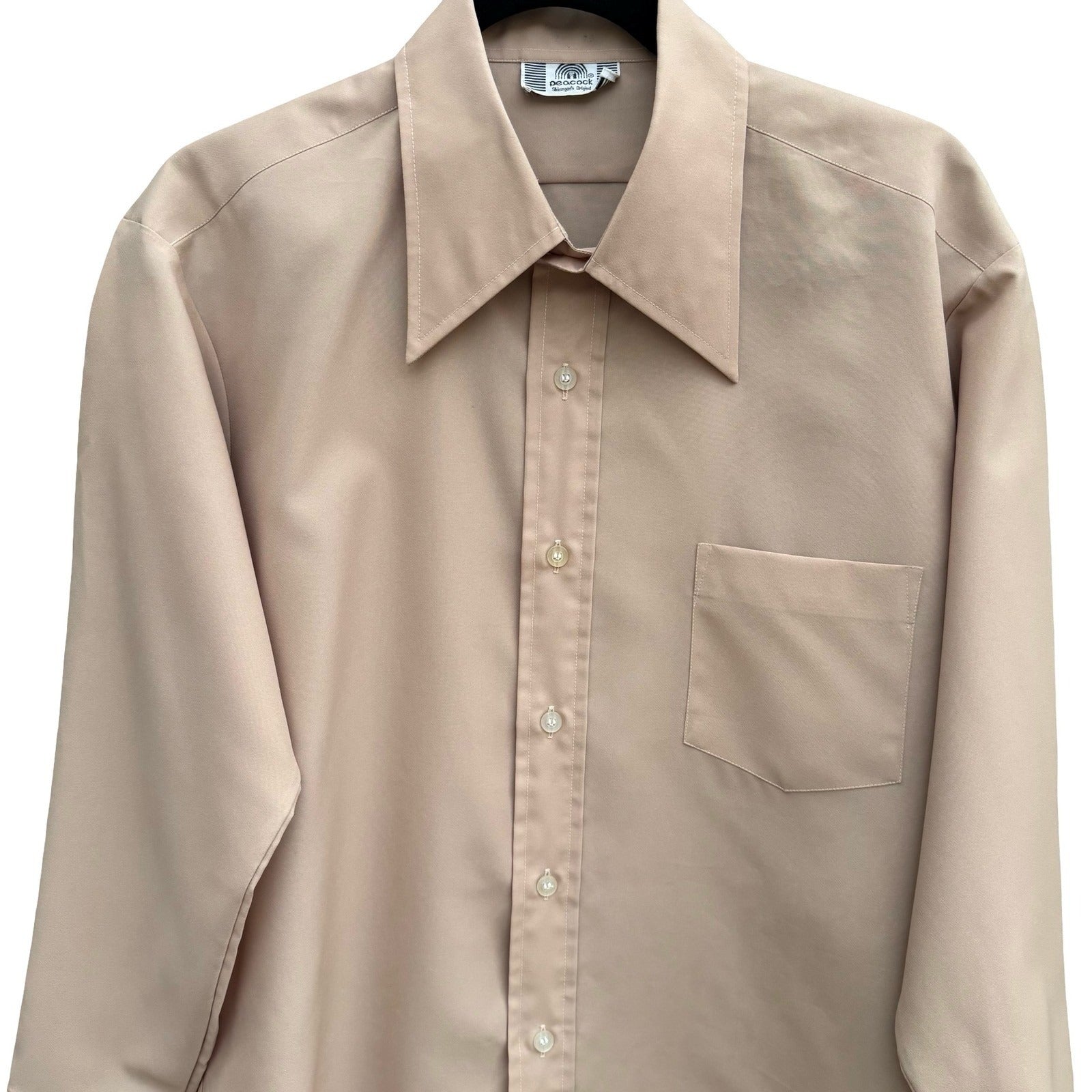 Peacock Shinsegae Korean Vintage Tan 70s Dagger Collar Retro Mod Disco Shirt M