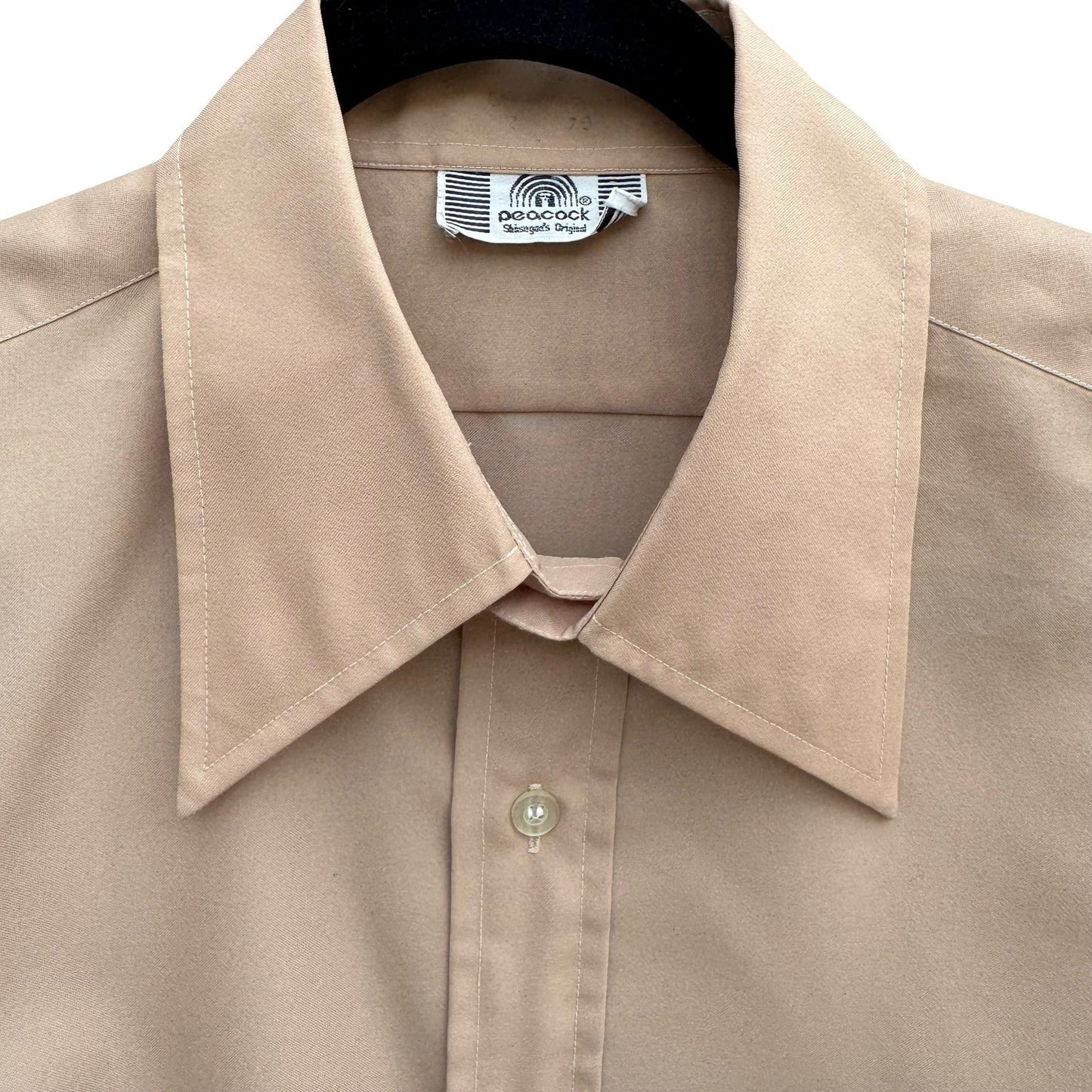 Peacock Shinsegae Korean Vintage Tan 70s Dagger Collar Retro Mod Disco Shirt M