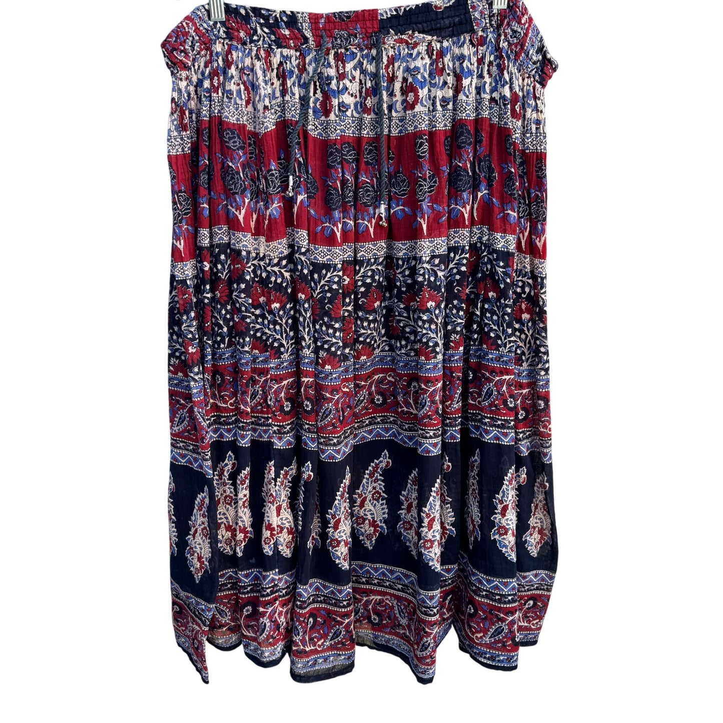 Bohemian Vintage Elastic Waist Tassels Bells Gauzy Flowy Maxi Festival Skirt OS