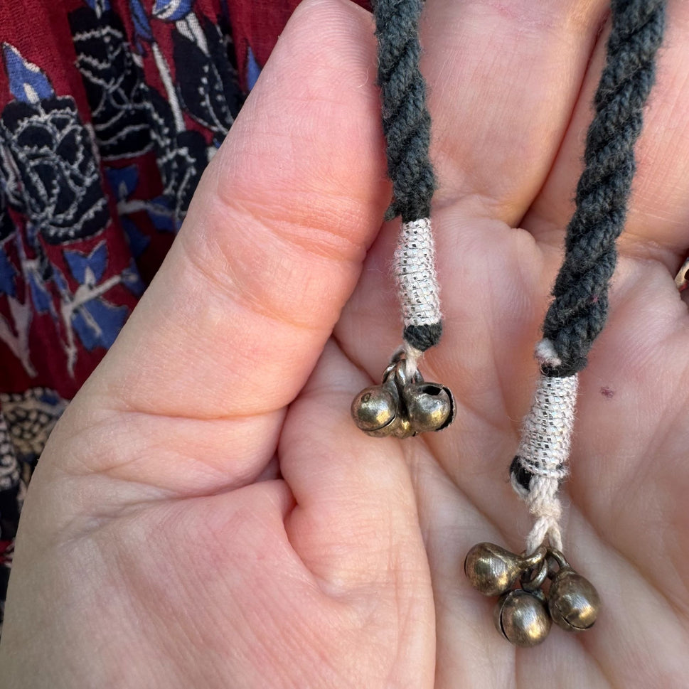 Bohemian Vintage Elastic Waist Tassels Bells Gauzy Flowy Maxi Festival Skirt OS