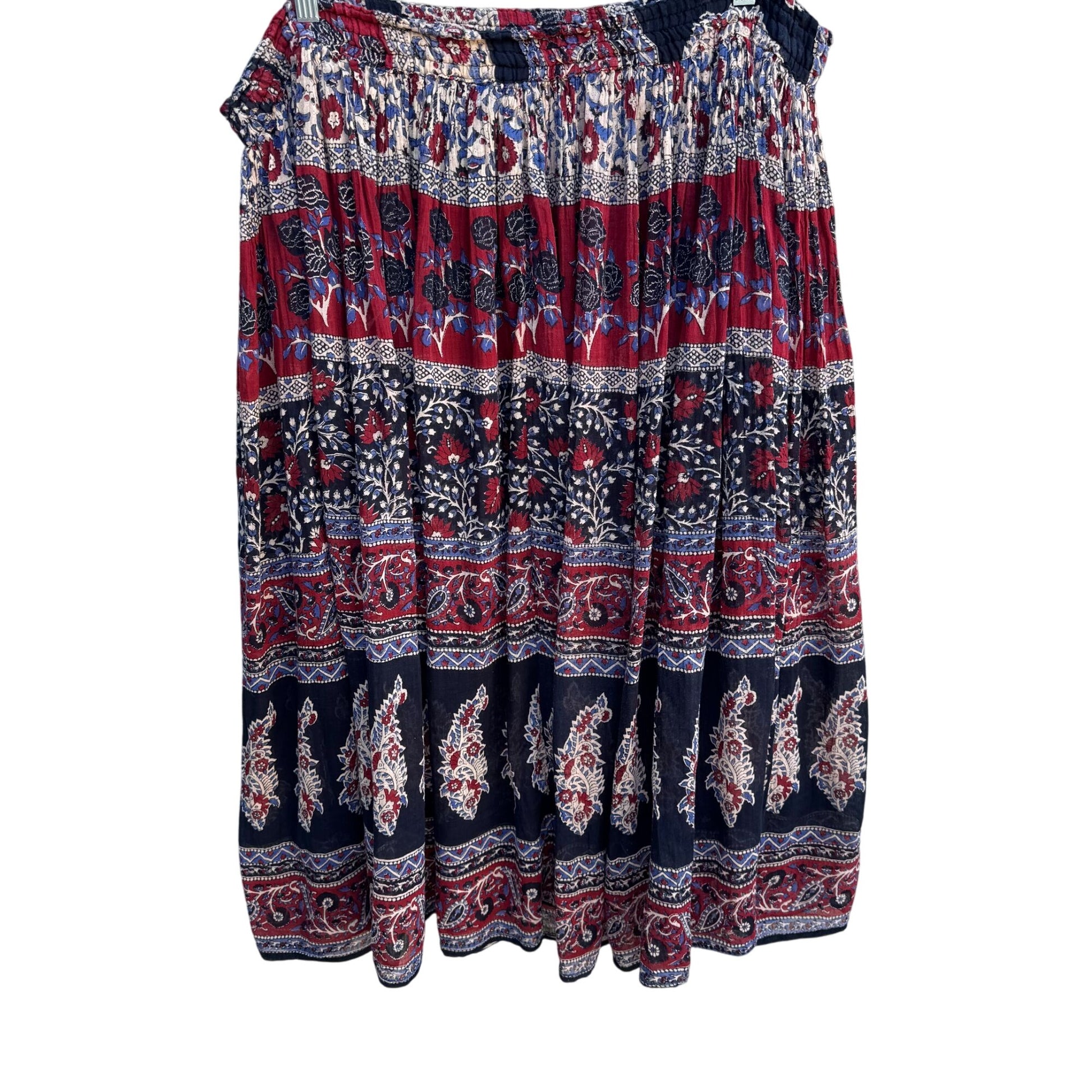 Bohemian Vintage Elastic Waist Tassels Bells Gauzy Flowy Maxi Festival Skirt OS