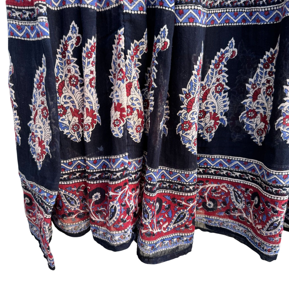 Bohemian Vintage Elastic Waist Tassels Bells Gauzy Flowy Maxi Festival Skirt OS