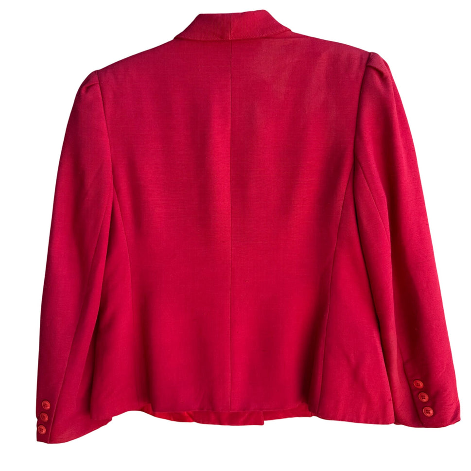 Saks Fifth Avenue Vintage 80s Womens Linen Look Red Pleat Shoulder Blazer Jacket 12