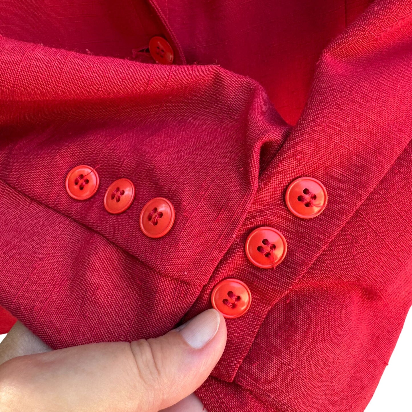 Saks Fifth Avenue Vintage 80s Womens Linen Look Red Pleat Shoulder Blazer Jacket 12