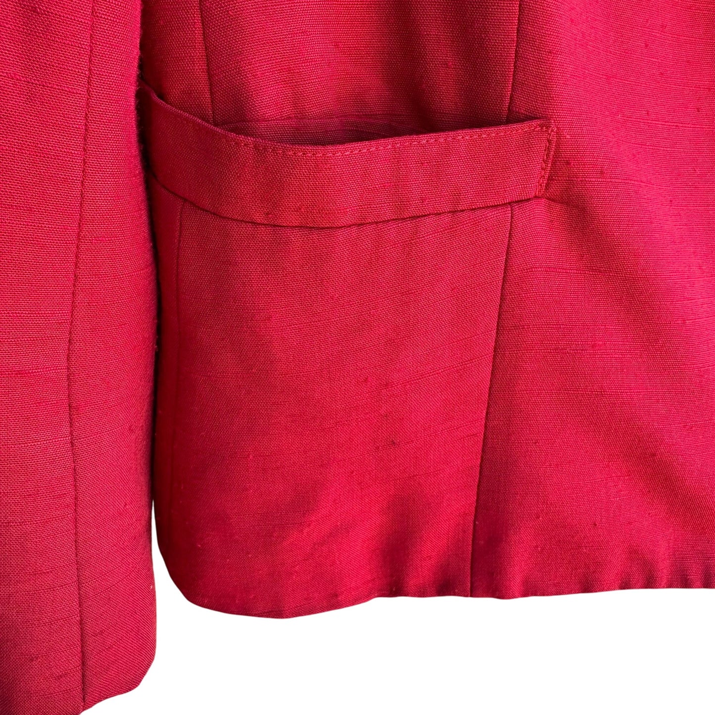 Saks Fifth Avenue Vintage 80s Womens Linen Look Red Pleat Shoulder Blazer Jacket 12