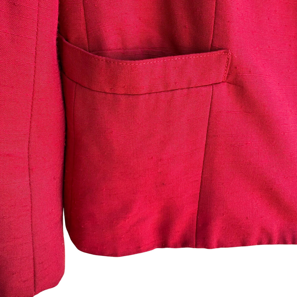 Saks Fifth Avenue Vintage 80s Womens Linen Look Red Pleat Shoulder Blazer Jacket 12