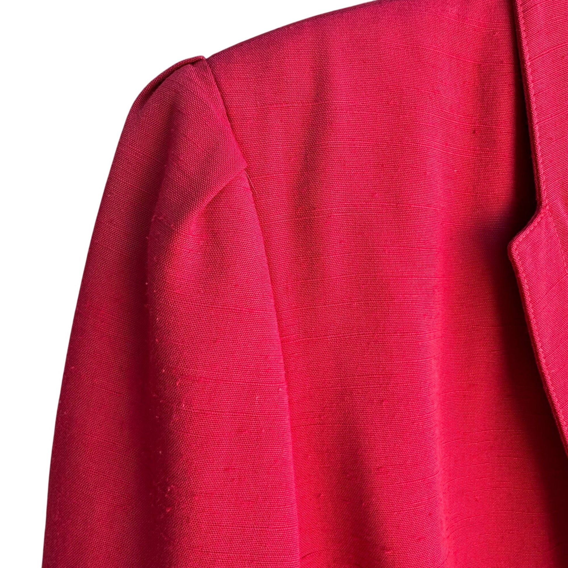 Saks Fifth Avenue Vintage 80s Womens Linen Look Red Pleat Shoulder Blazer Jacket 12