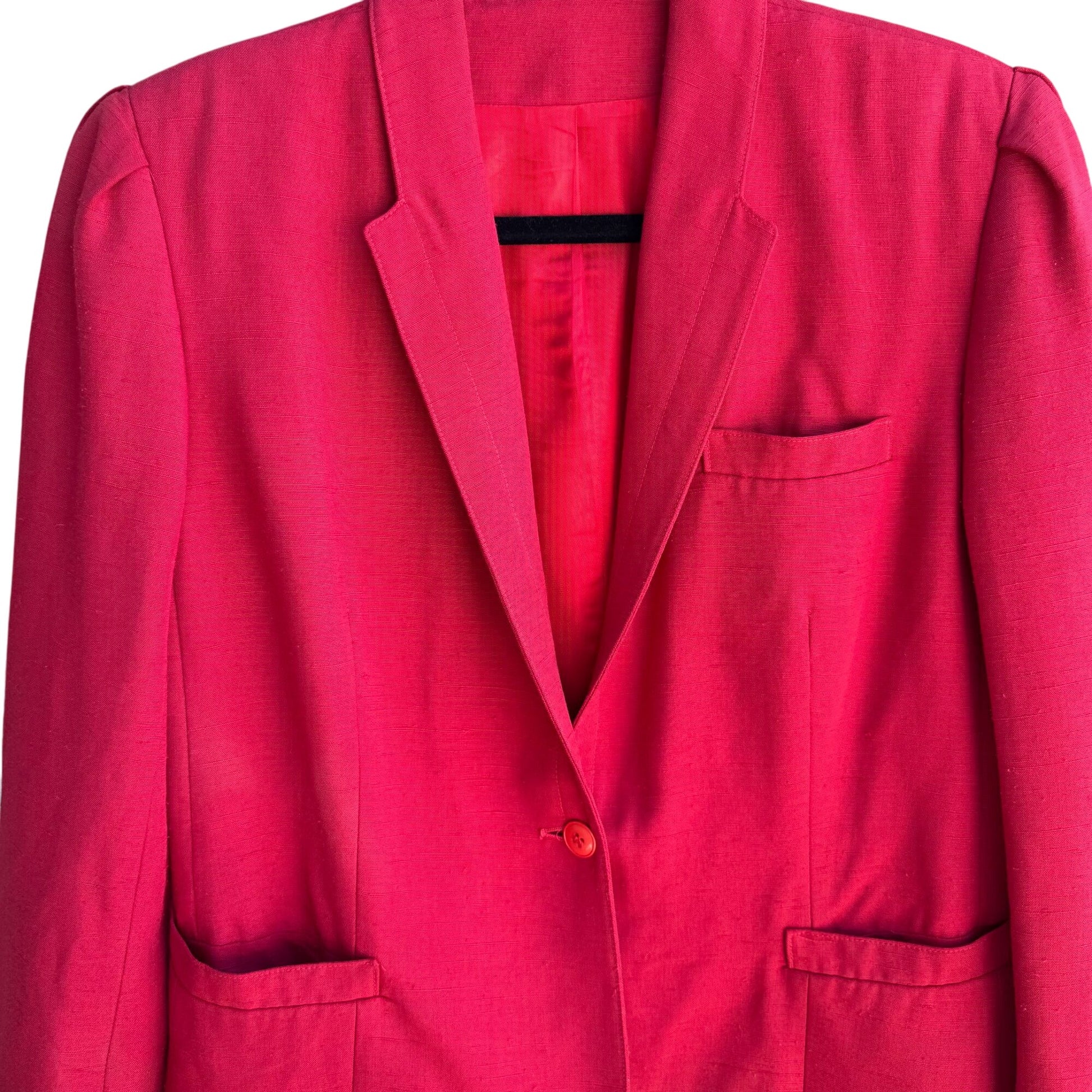 Saks Fifth Avenue Vintage 80s Womens Linen Look Red Pleat Shoulder Blazer Jacket 12
