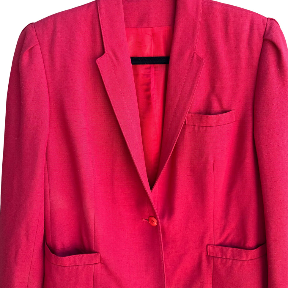 Saks Fifth Avenue Vintage 80s Womens Linen Look Red Pleat Shoulder Blazer Jacket 12