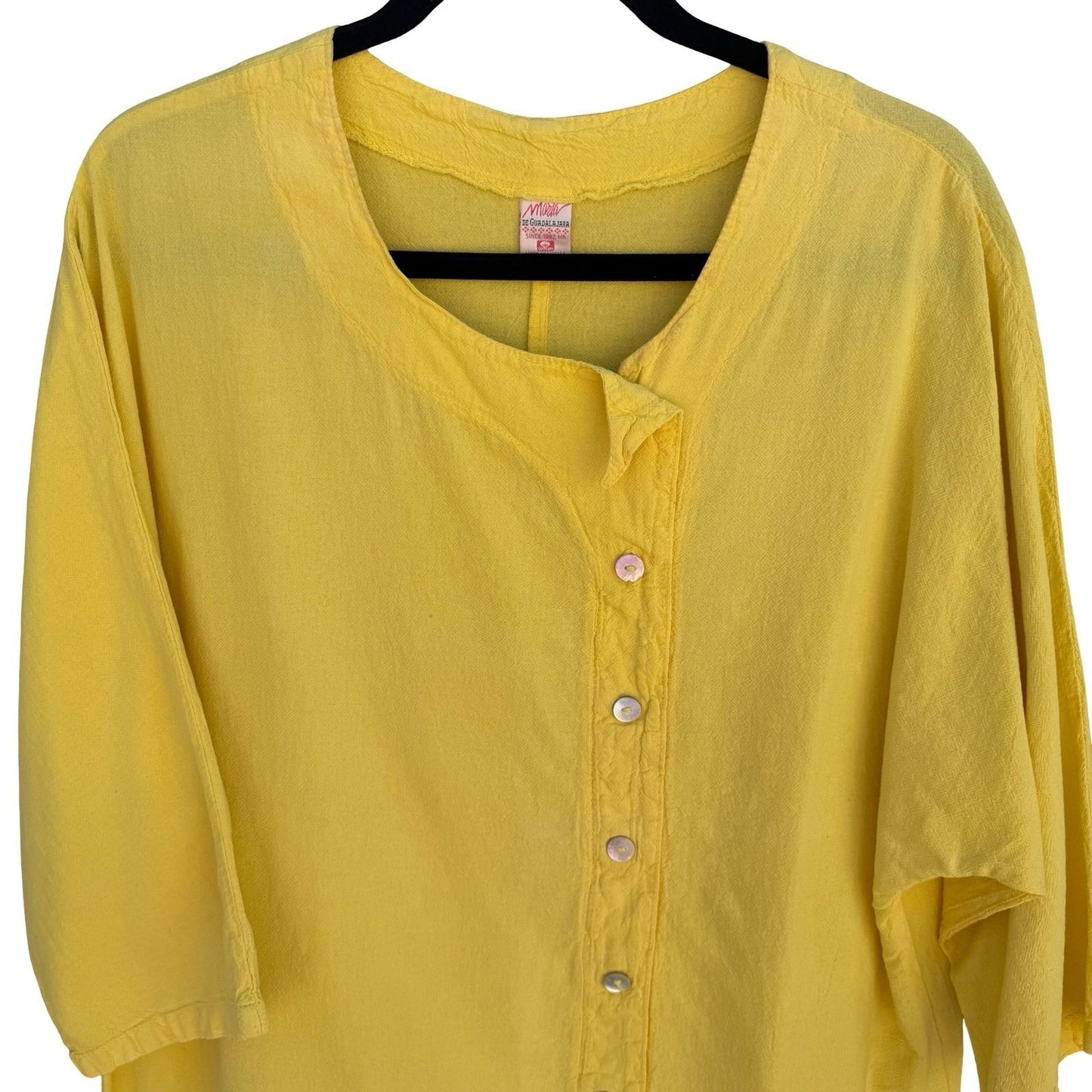Maria de Guadalajara Vintage 80s 90s Yellow Cotton Gauze Lagenlook Button Top OS