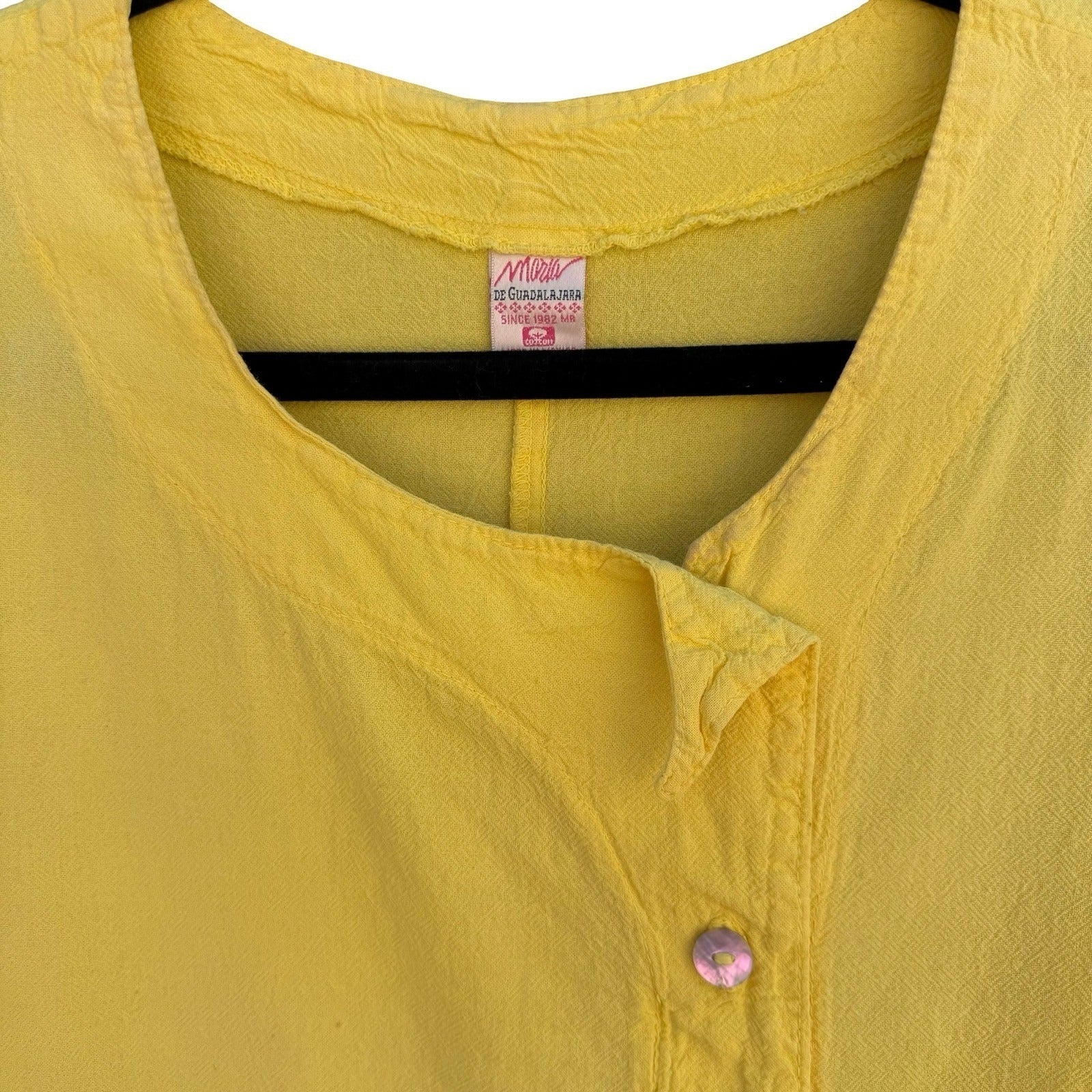 Maria de Guadalajara Vintage 80s 90s Yellow Cotton Gauze Lagenlook Button Top OS