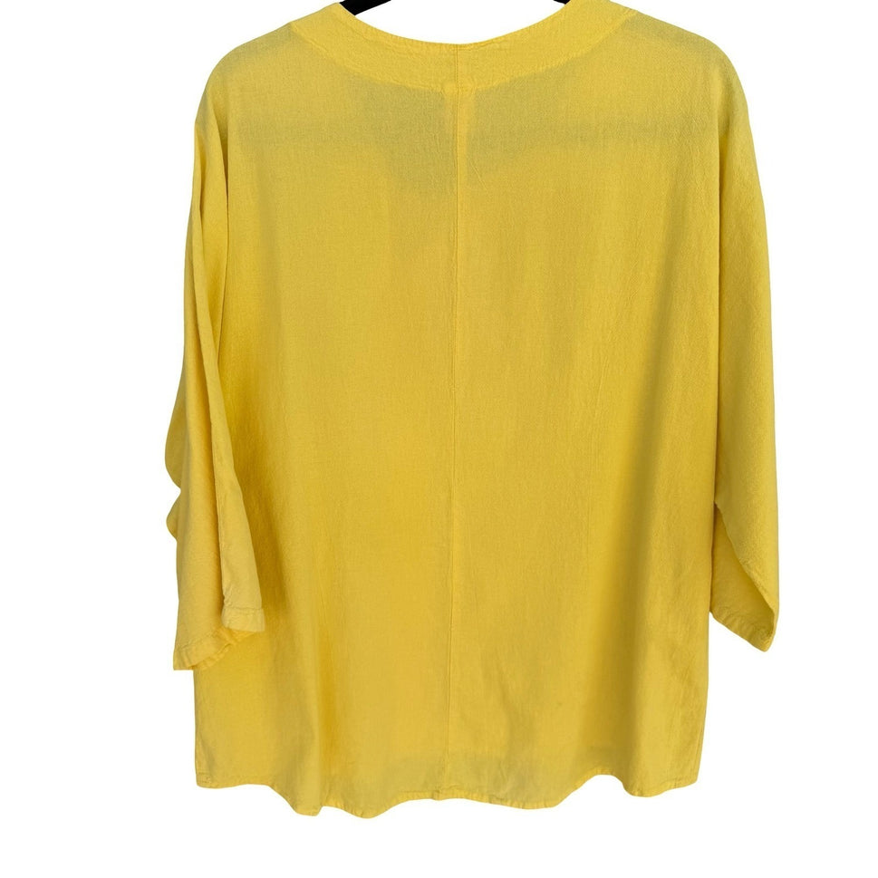 Maria de Guadalajara Vintage 80s 90s Yellow Cotton Gauze Lagenlook Button Top OS