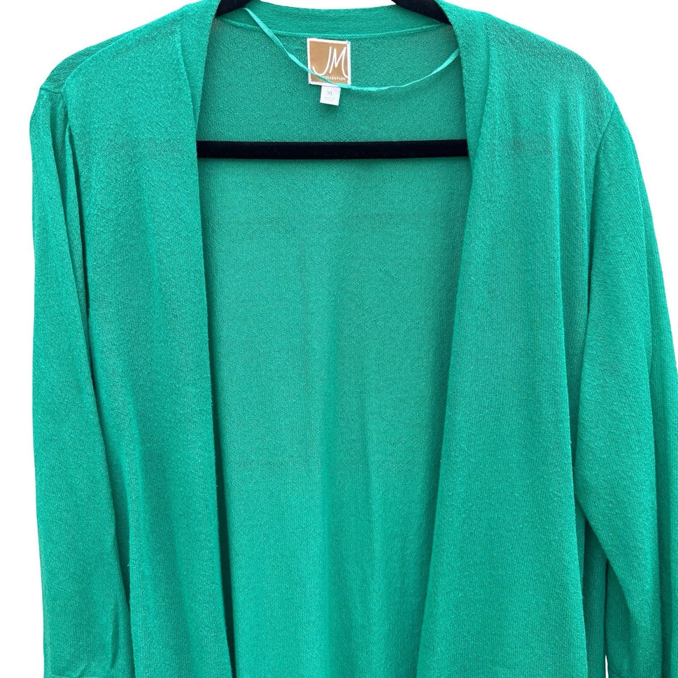 JM Collection Womens XL Emerald Open Front 3/4 Sleeve Knit Soft Cardigan Sweater