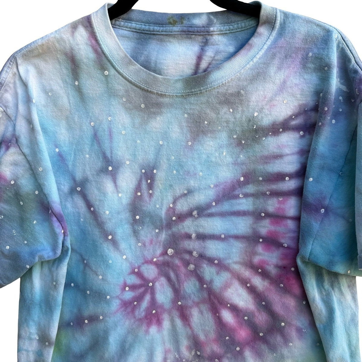 Vintage 90s Custom Tie Dye Psychedelic Hand Painted Starry Spiral T-Shirt Blue L