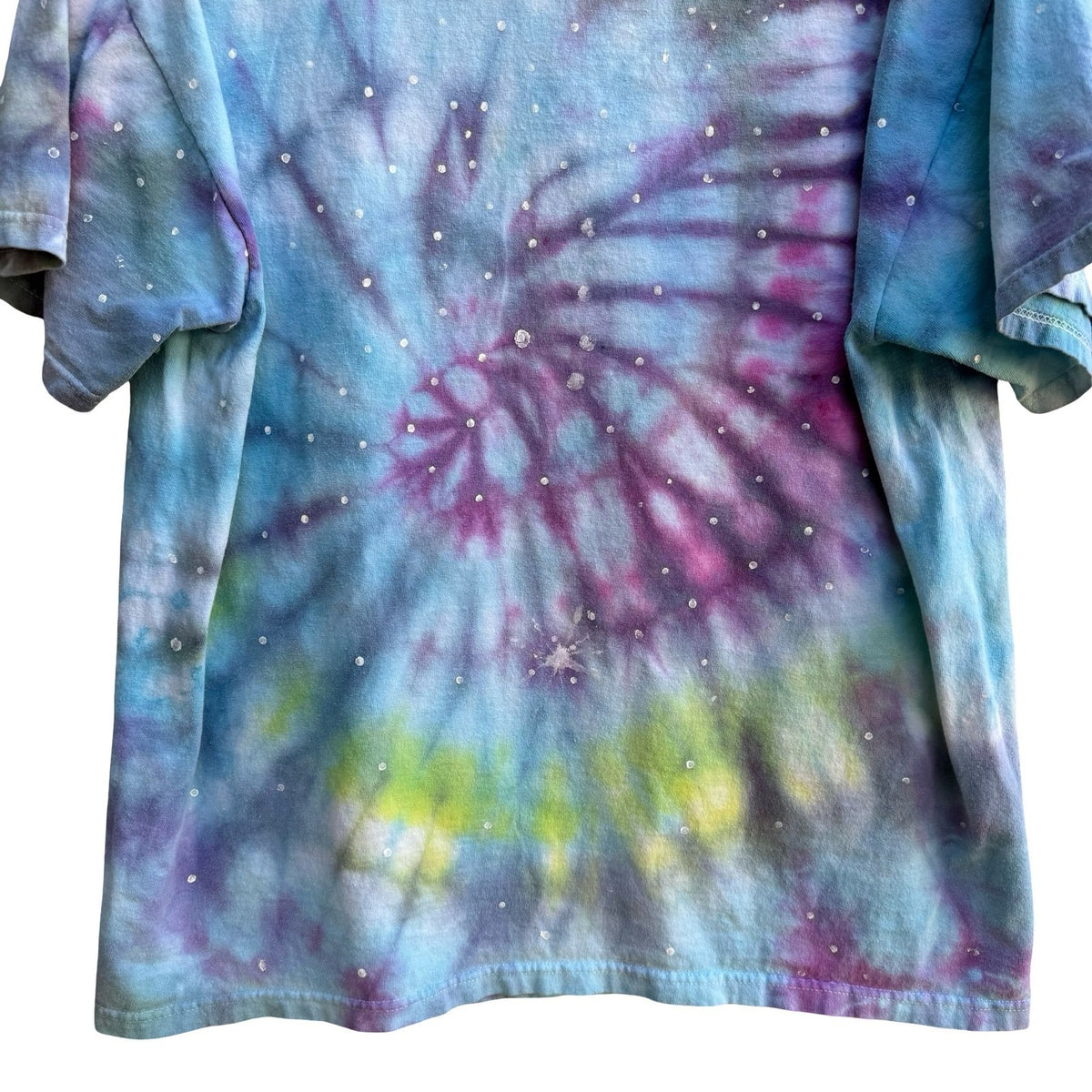 Vintage 90s Custom Tie Dye Psychedelic Hand Painted Starry Spiral T-Shirt Blue L