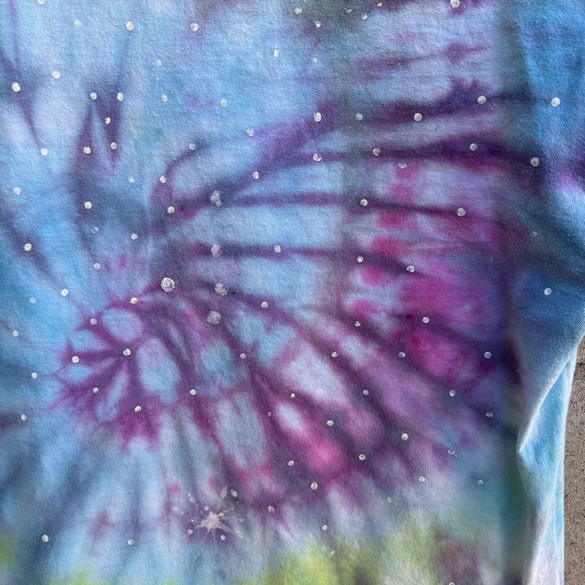 Vintage 90s Custom Tie Dye Psychedelic Hand Painted Starry Spiral T-Shirt Blue L