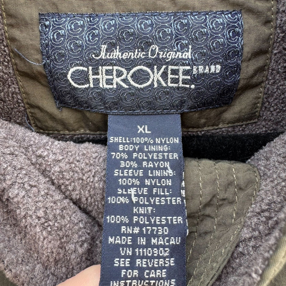 Cherokee Vintage Mens Fleece Lined Olive Green XL Bomber Jacket Workwear Rugged