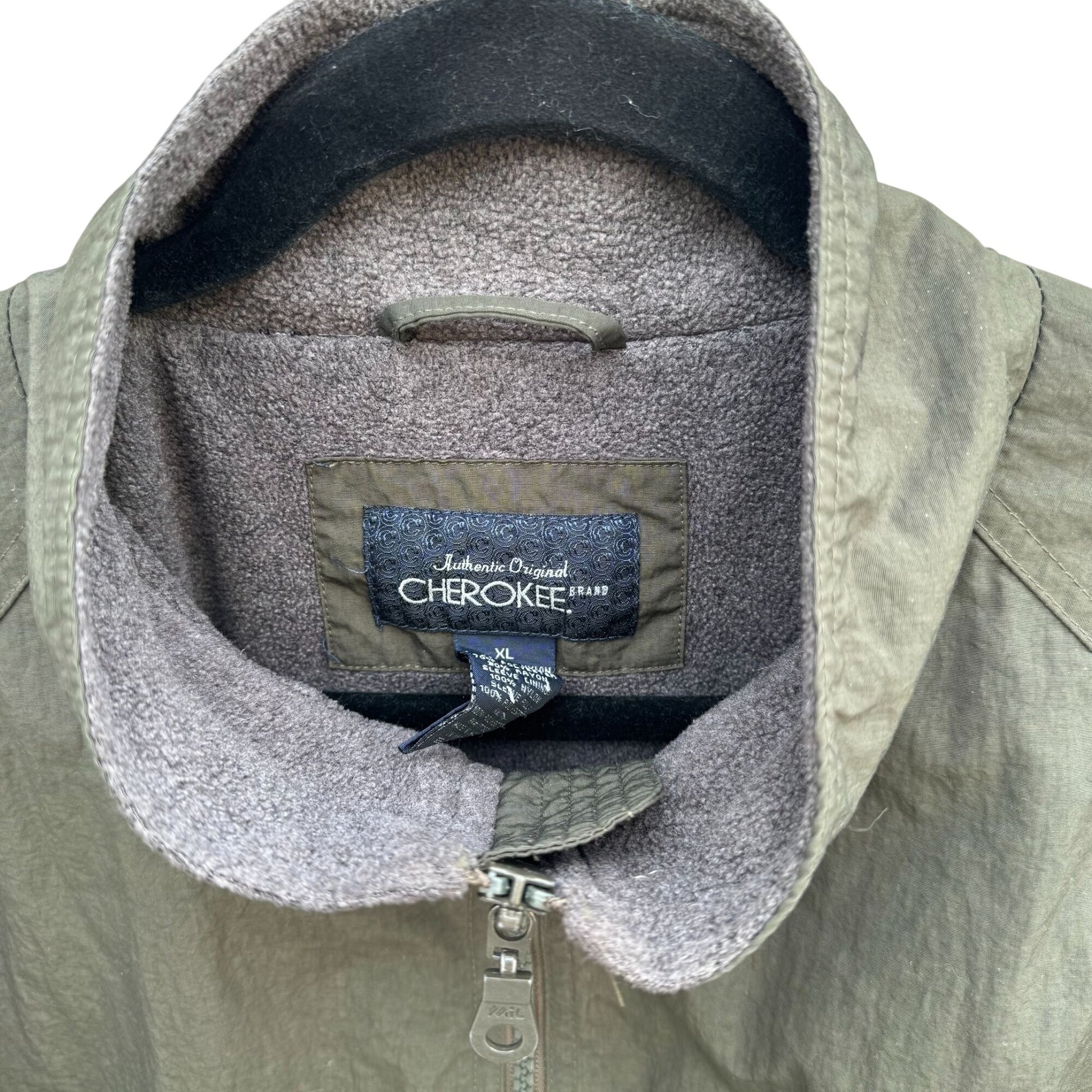 Cherokee Vintage Mens Fleece Lined Olive Green XL Bomber Jacket Workwear Rugged
