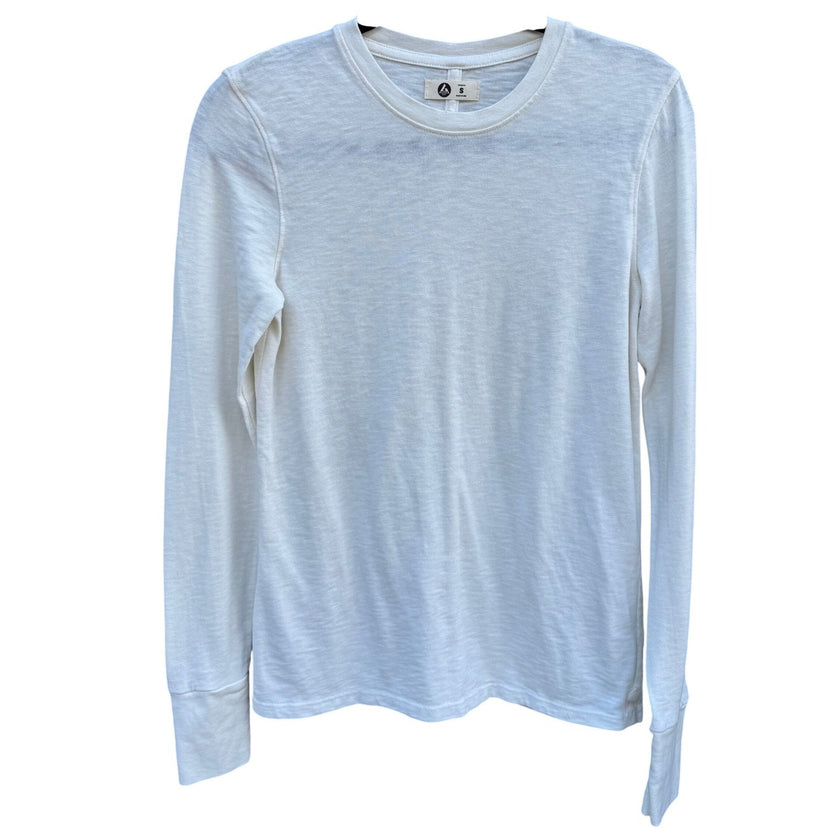 American Giant Womens White Slub Cotton Long Sleeve Crew Neck T-Shirt Size S USA
