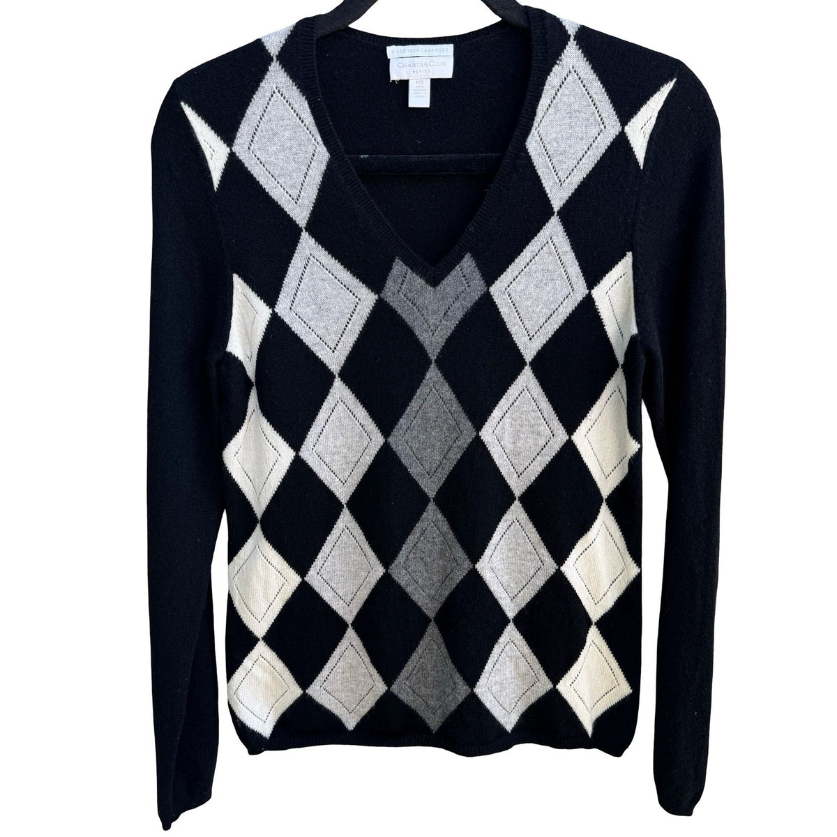 Charter Club Argyle Cashmere Old Money Academia Minimalist Preppy Sweater S