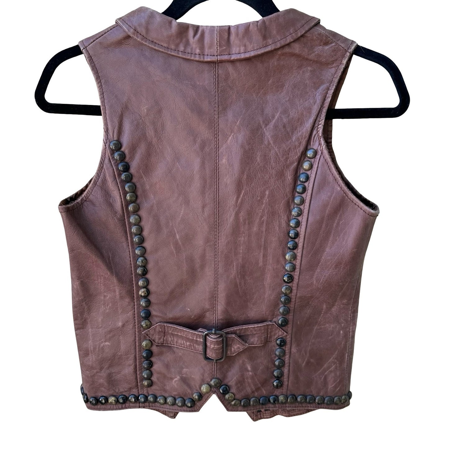 J & Company Vintage Y2K Rocker Biker Moto Western Brown Leather Studded Vest S