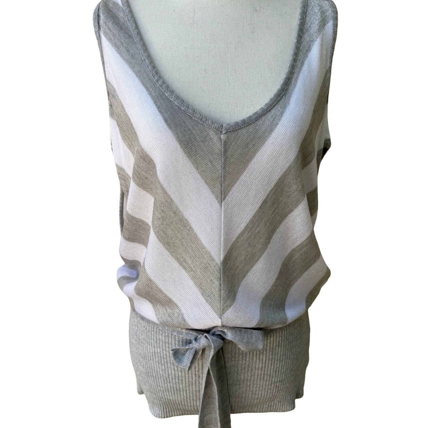 Cherry Knit Minimalist Chevron Striped Cold Shoulder Tie Waist Knit Sweater L