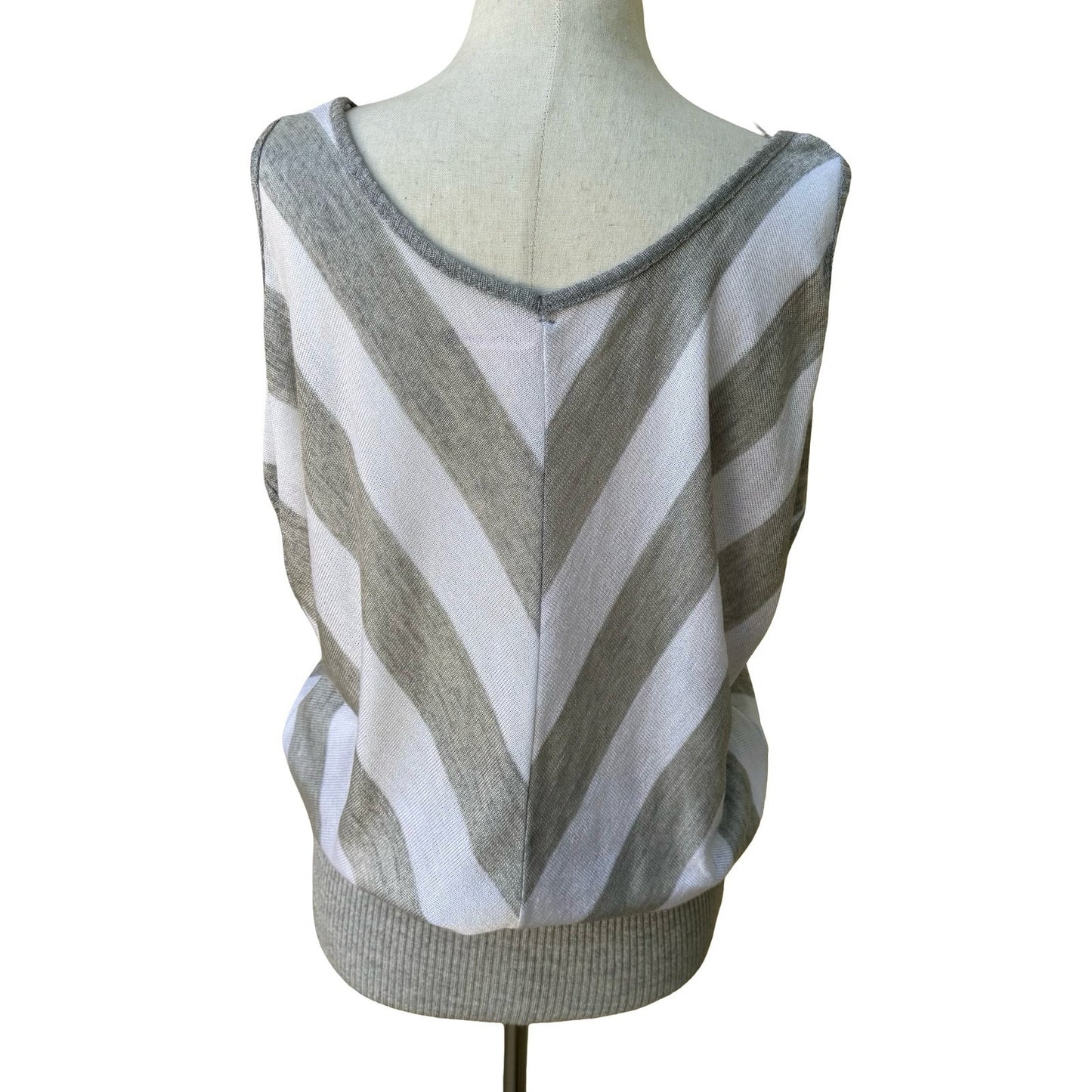 Cherry Knit Minimalist Chevron Striped Cold Shoulder Tie Waist Knit Sweater L