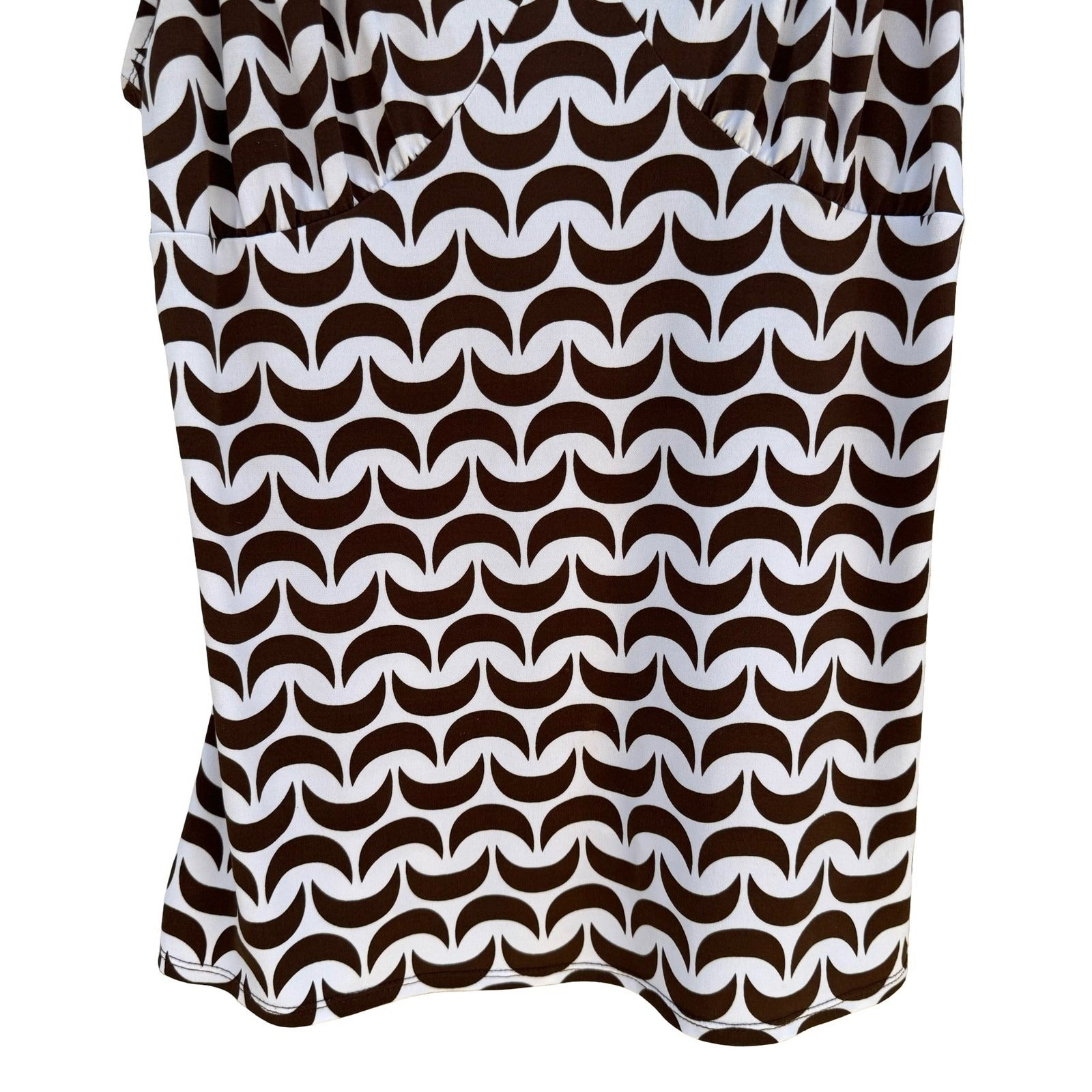 Attention Mod Y2K Brown Geometric Crescent V-Neck Top O-Ring Minimalist Layering