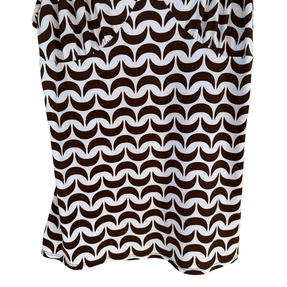 Attention Mod Y2K Brown Geometric Crescent V-Neck Top O-Ring Minimalist Layering