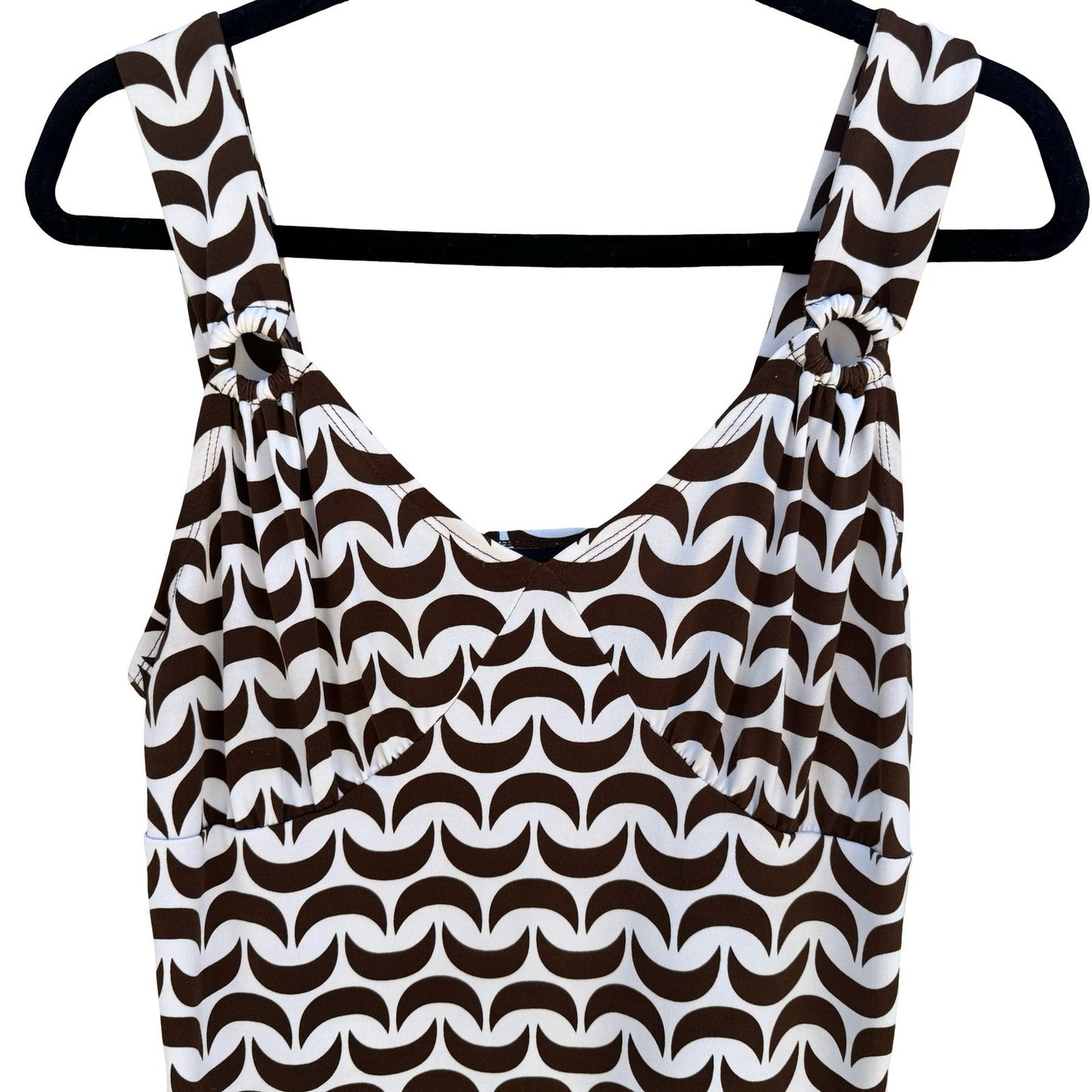Attention Mod Y2K Brown Geometric Crescent V-Neck Top O-Ring Minimalist Layering