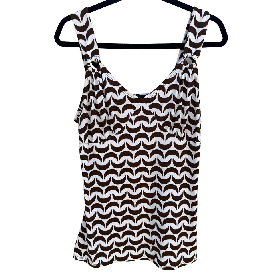 Attention Mod Y2K Brown Geometric Crescent V-Neck Top O-Ring Minimalist Layering
