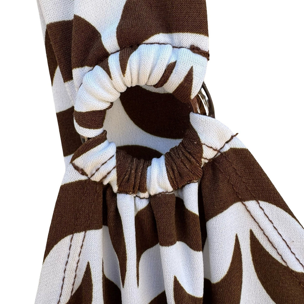 Attention Mod Y2K Brown Geometric Crescent V-Neck Top O-Ring Minimalist Layering