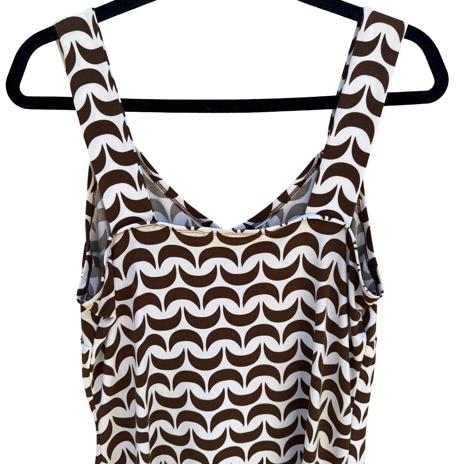 Attention Mod Y2K Brown Geometric Crescent V-Neck Top O-Ring Minimalist Layering