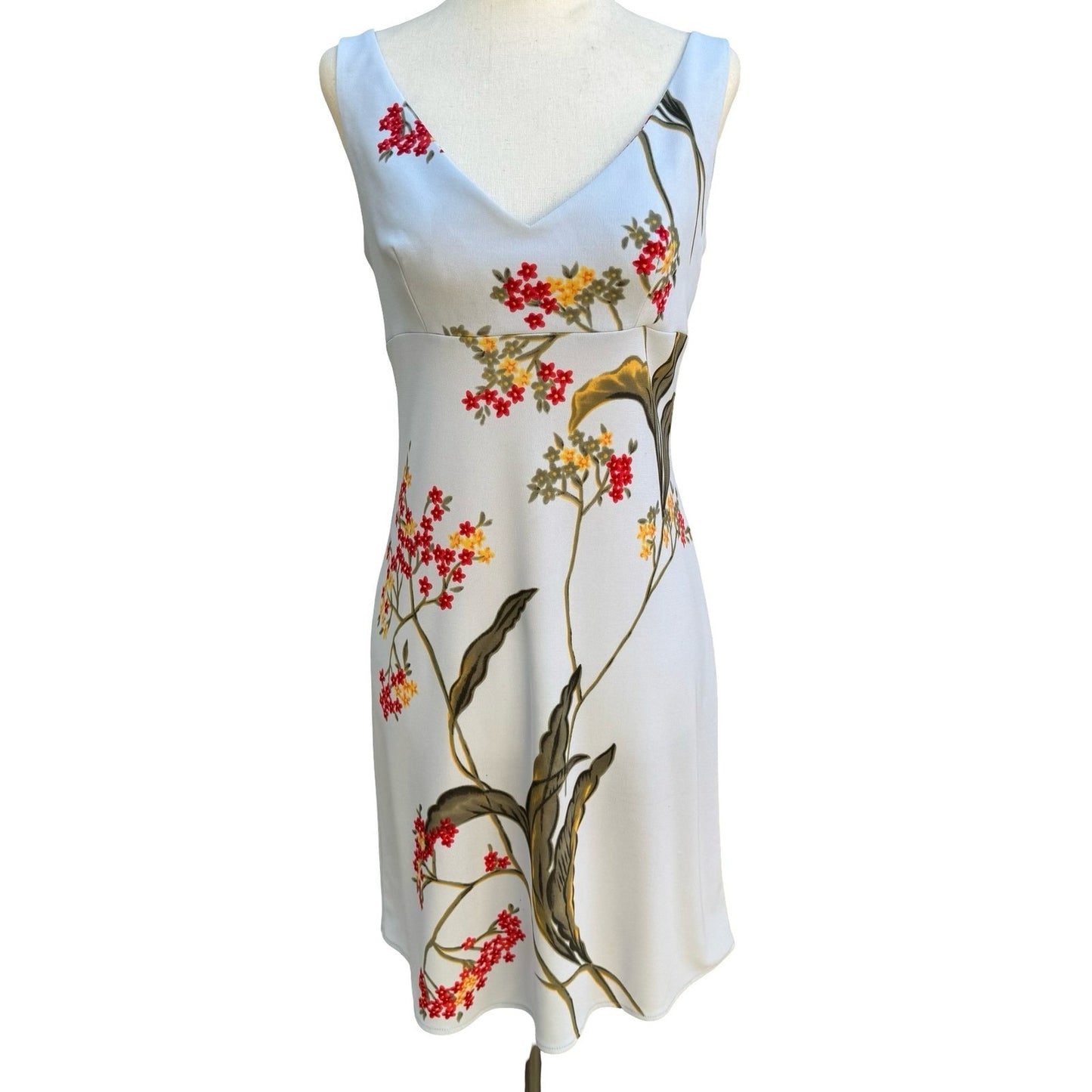 BCBG Max Azria Vintage Y2K Garden Floral Romantic Feminine Sheath Dress Blue 8