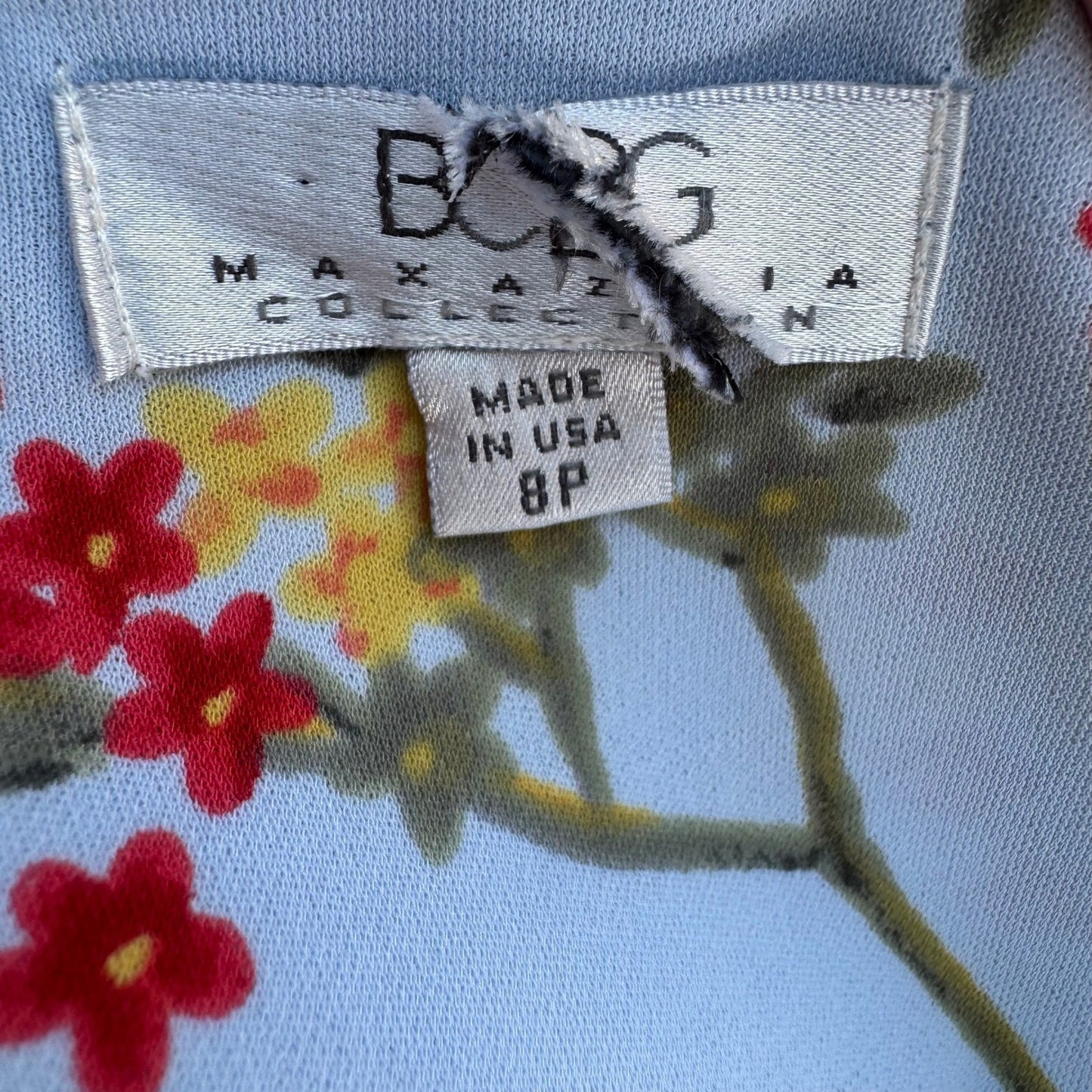 BCBG Max Azria Vintage Y2K Garden Floral Romantic Feminine Sheath Dress Blue 8