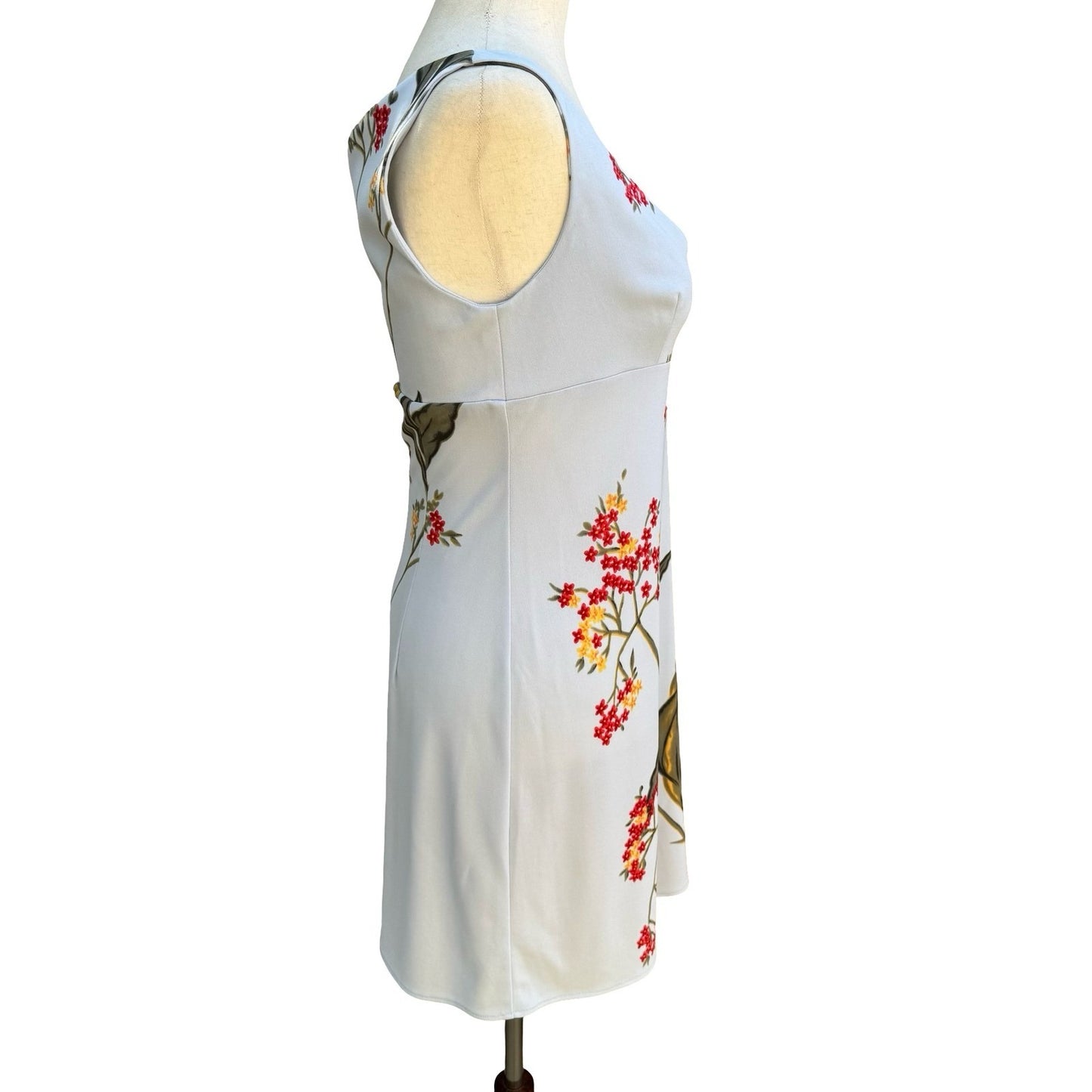 BCBG Max Azria Vintage Y2K Garden Floral Romantic Feminine Sheath Dress Blue 8