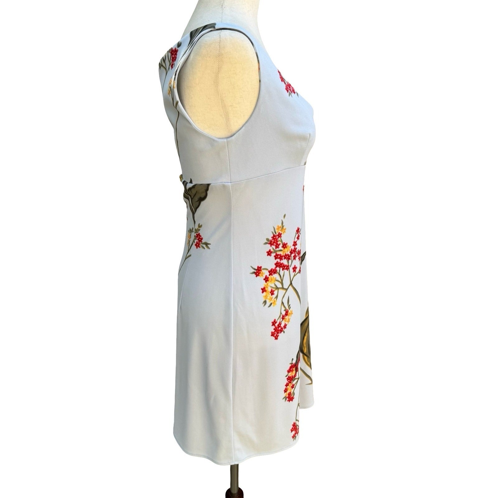 BCBG Max Azria Vintage Y2K Garden Floral Romantic Feminine Sheath Dress Blue 8