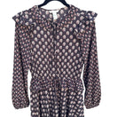 Switch HM Womens 0 Floral Ruffle Midi Dress Brown Boho Long Sleeve Keyhole Tie Neck 3 image