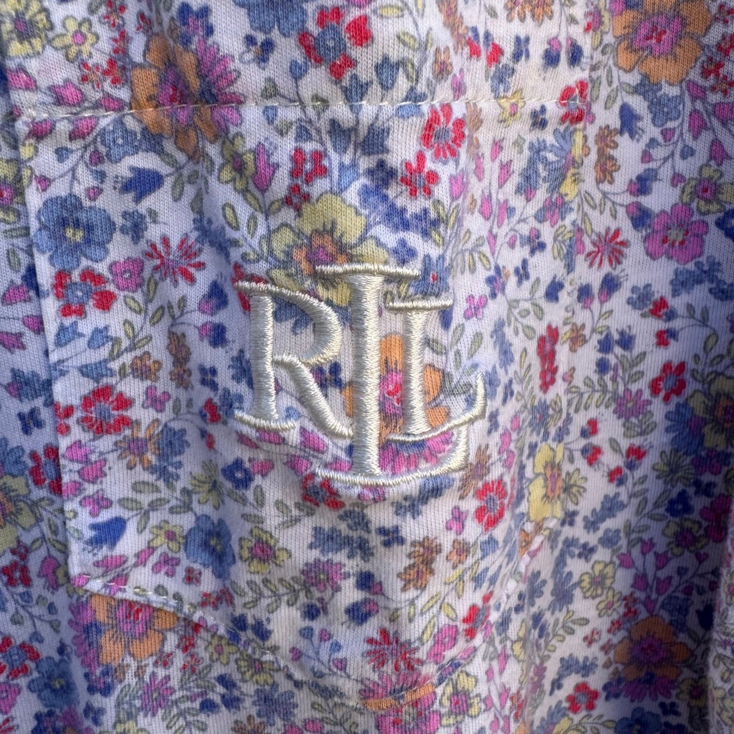Lauren Ralph Lauren Floral Sleep Shirt Large Button Front Long Sleeve Monogram