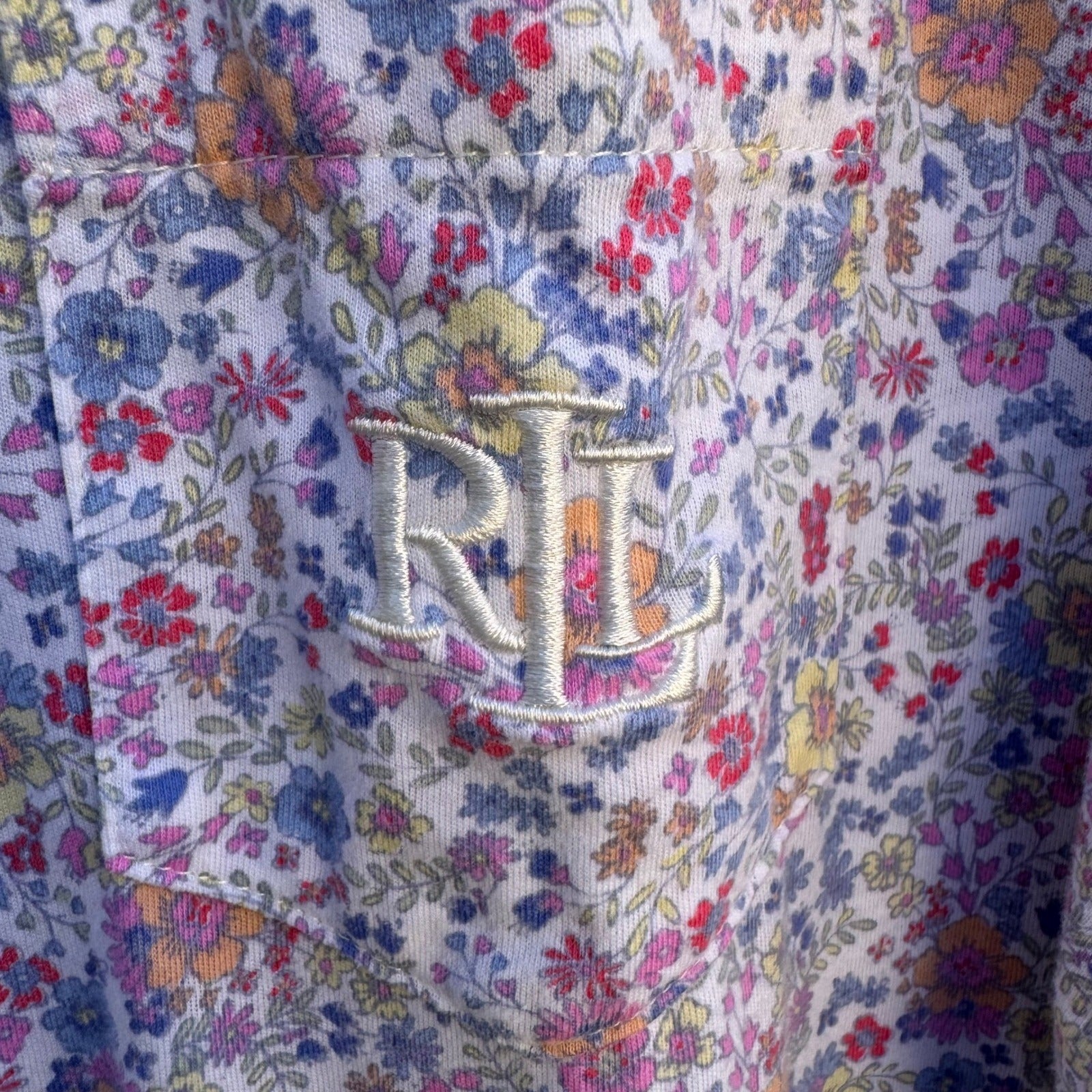 Lauren Ralph Lauren Floral Sleep Shirt Large Button Front Long Sleeve Monogram