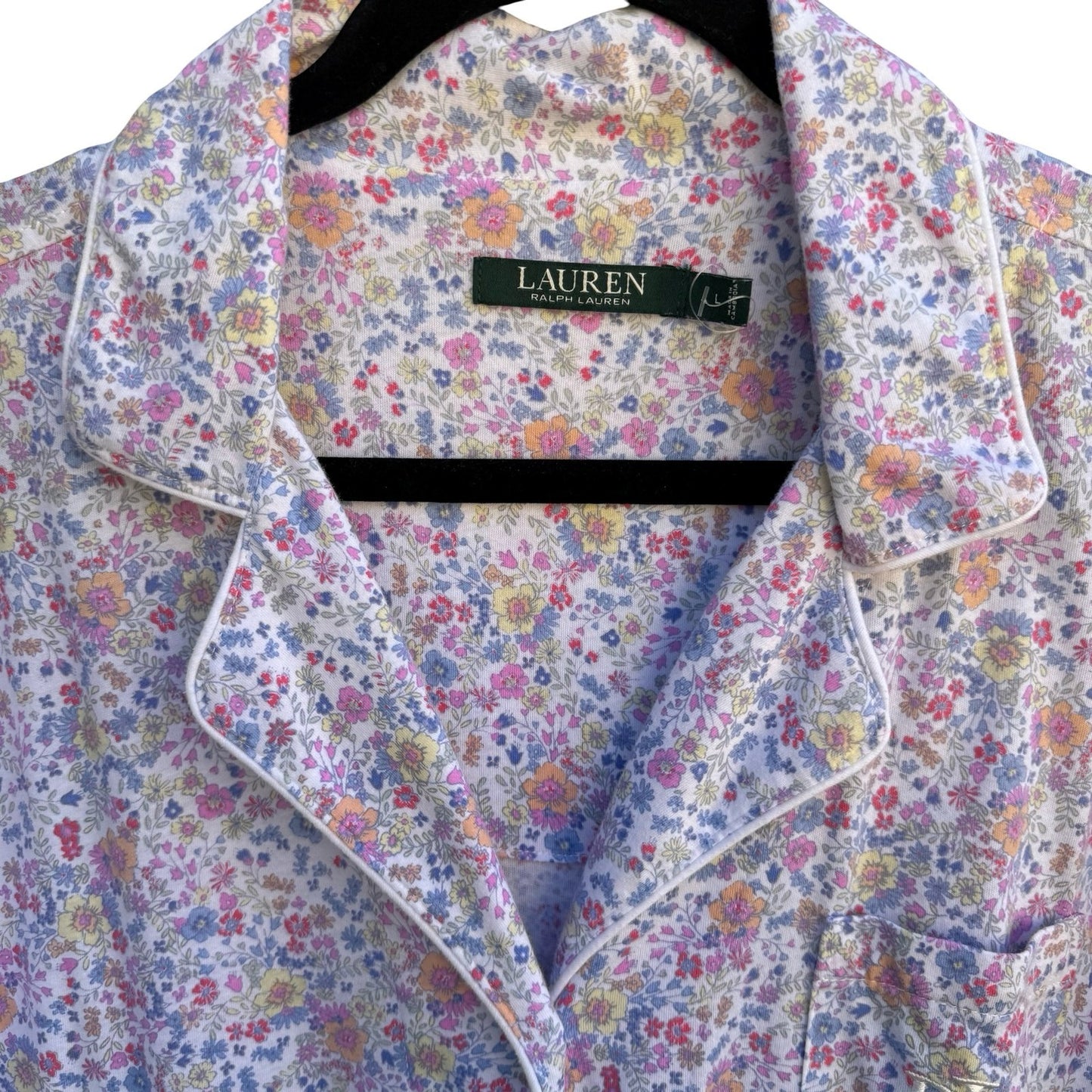 Lauren Ralph Lauren Floral Sleep Shirt Large Button Front Long Sleeve Monogram