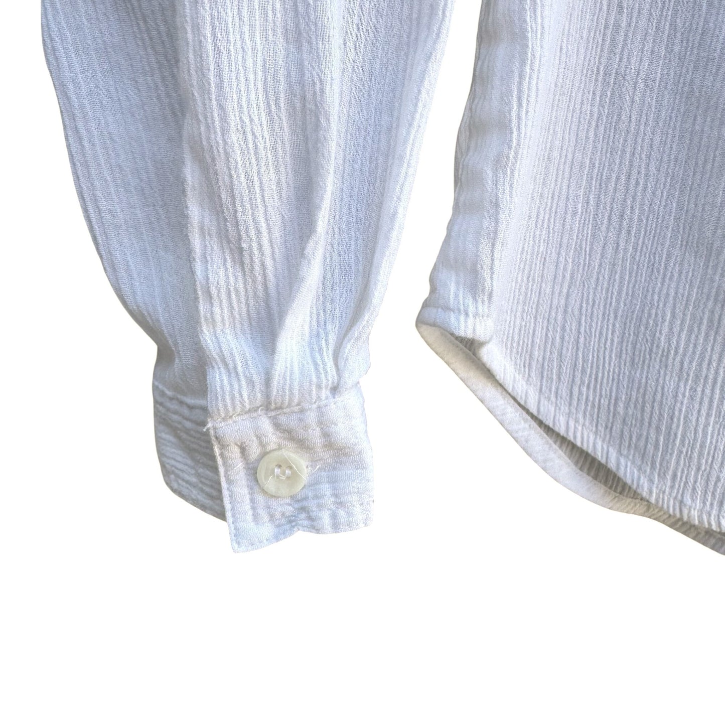 Karen Scott Vintage 80s Womens Button-Up White Woven Long Roll Tab Sleeve Top S