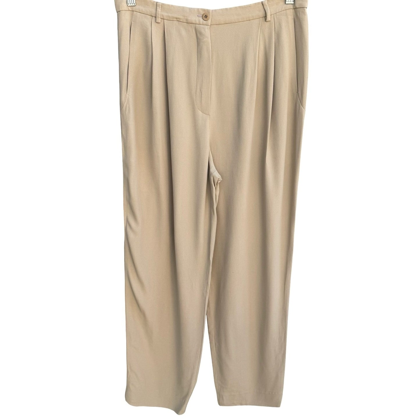 Giorgio Armani Le Collezioni Tan Beige Pleated Tapered Trousers Womens 14 Italy