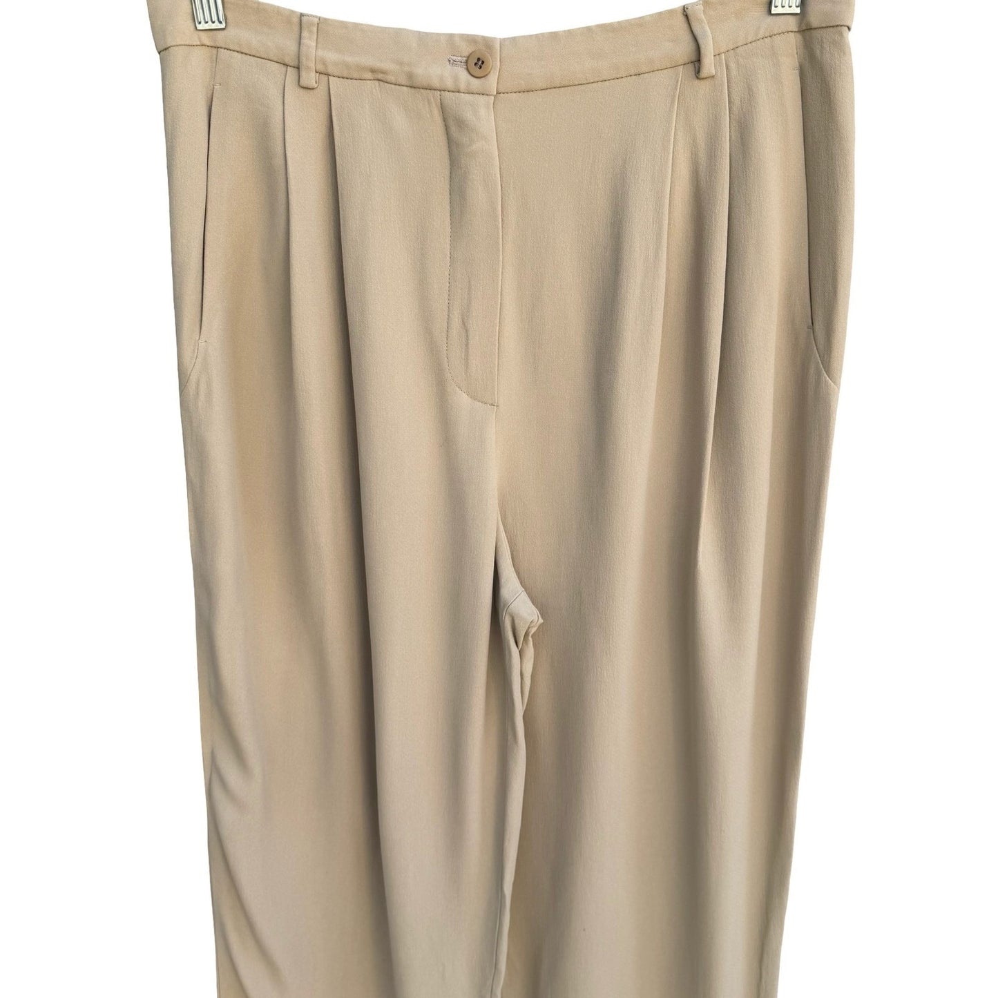 Giorgio Armani Le Collezioni Tan Beige Pleated Tapered Trousers Womens 14 Italy
