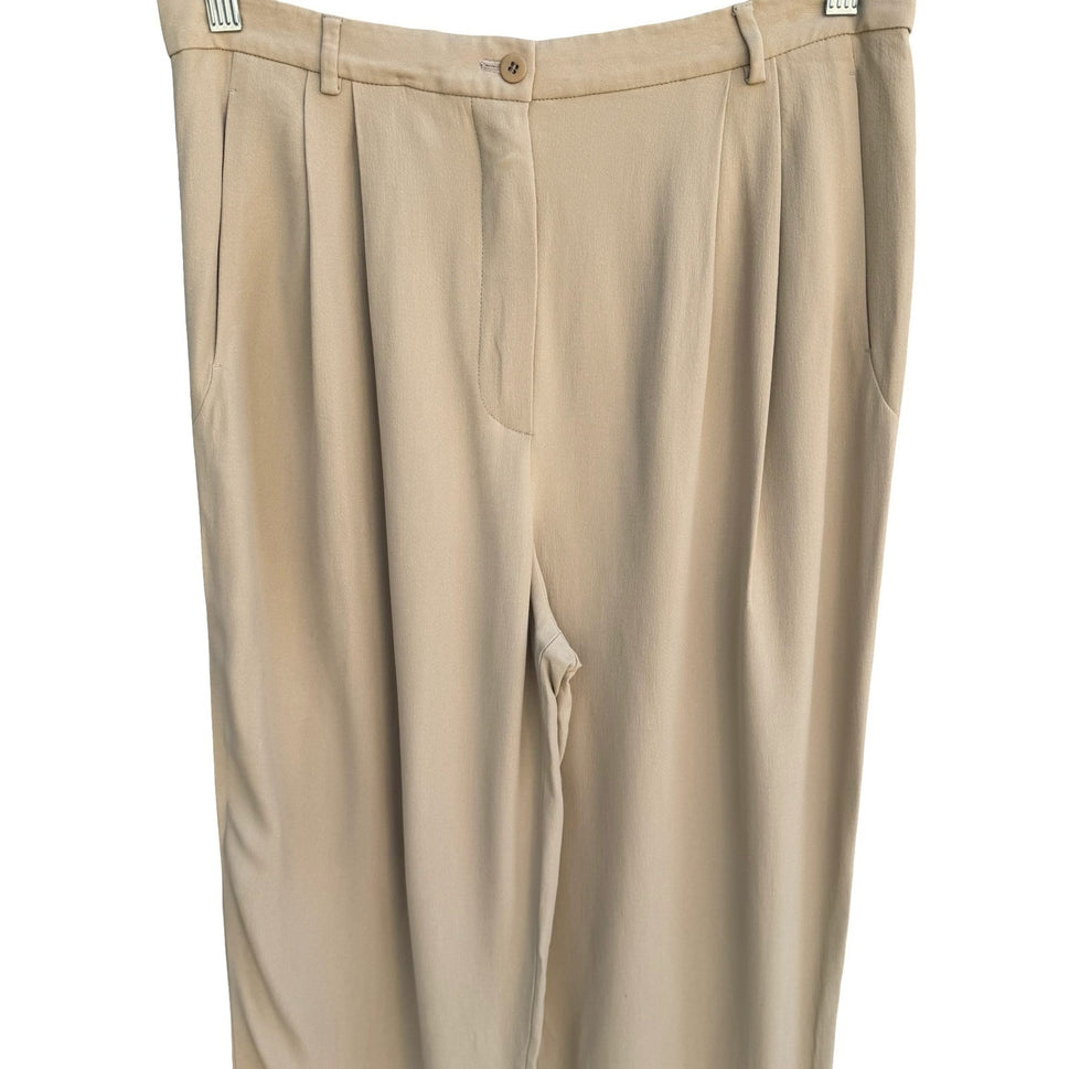 Giorgio Armani Le Collezioni Tan Beige Pleated Tapered Trousers Womens 14 Italy
