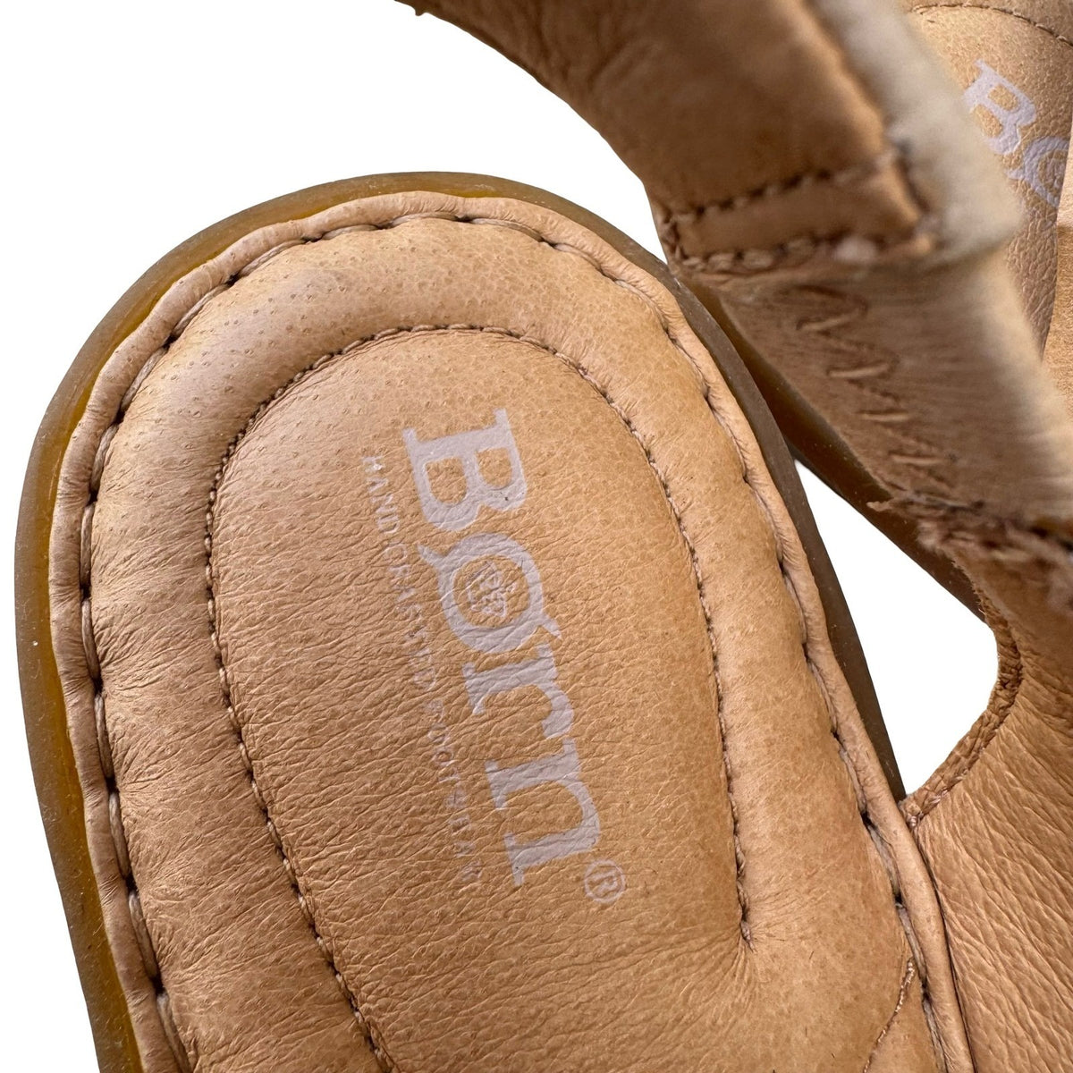 Born F18802 Handcrafted Leather Slingback Peep Toe Flat Sandals Tan 11M NEW