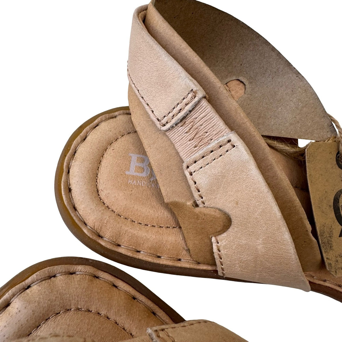 Born F18802 Handcrafted Leather Slingback Peep Toe Flat Sandals Tan 11M NEW